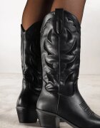 ideal Cizme Negre Cowboy cu toc cu carâmb embosat Latuella