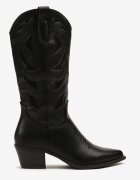 ideal Cizme Negre Cowboy cu toc cu carâmb embosat Latuella