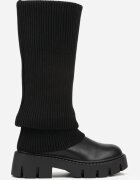 ideal Cizme Negre cu Talpă Groasă cu Manșetă Tricotată Răsfrântă Fenisana