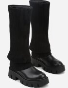 ideal Cizme Negre cu Talpă Groasă cu Manșetă Tricotată Răsfrântă Fenisana