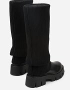 ideal Cizme Negre cu Talpă Groasă cu Manșetă Tricotată Răsfrântă Fenisana