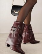 ideal Ghete Bordeaux Tip Cowboy cu Toc cu Manșetă Răsfrântă și Catarame Cidvire