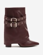 ideal Ghete Bordeaux Tip Cowboy cu Toc cu Manșetă Răsfrântă și Catarame Cidvire