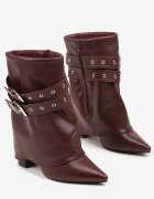 ideal Ghete Bordeaux Tip Cowboy cu Toc cu Manșetă Răsfrântă și Catarame Cidvire