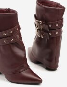 ideal Ghete Bordeaux Tip Cowboy cu Toc cu Manșetă Răsfrântă și Catarame Cidvire