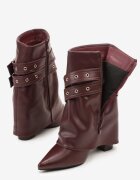 ideal Ghete Bordeaux Tip Cowboy cu Toc cu Manșetă Răsfrântă și Catarame Cidvire