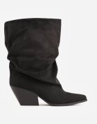ideal Ghete cu efect plisat din imitație de piele întoarsă cu toc conic și vârf ascuțit Viorica Negre