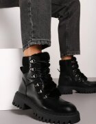 ideal Ghete trapper casual negre decorate cu blăniță pe limbă Charnas