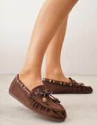 ideal Mocasini Maro cu Cusături Decorative Mărgele și Fundă Mountainthorne