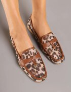 ideal Mocasini maro transparenți cu imprimeu leopard cu ornament metalic Divaria