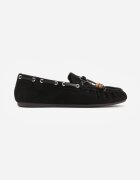 ideal Mocasini Negri cu Cusături Decorative cu Mărgele și Fundă Mountainthorne
