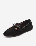 ideal Mocasini Negri cu Cusături Decorative cu Mărgele și Fundă Mountainthorne