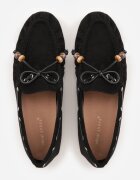 ideal Mocasini Negri cu Cusături Decorative cu Mărgele și Fundă Mountainthorne
