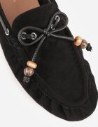 ideal Mocasini Negri cu Cusături Decorative cu Mărgele și Fundă Mountainthorne