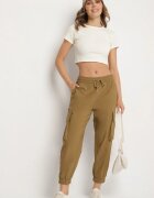 ideal Pantaloni Verde din Bumbac Tip Cargo cu Talie Înaltă Koloriela