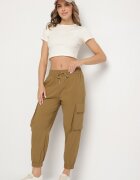 ideal Pantaloni Verde din Bumbac Tip Cargo cu Talie Înaltă Koloriela
