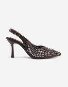 ideal Pantofi cu toc cui Maro fără călcâi cu Zirconii Elorenne