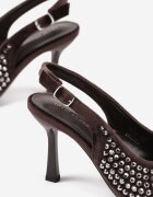 ideal Pantofi cu toc cui Maro fără călcâi cu Zirconii Elorenne