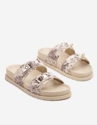 ideal Papuci bej casual cu bretele cu aplicații decorative Olloti