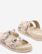 ideal Papuci bej casual cu bretele cu aplicații decorative Olloti
