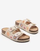 ideal Papuci Bej cu talpă groasă în trepte cu împletitură și model floral Wioleira