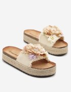 ideal Papuci Bej pe Talpă din Împletitură Decorate cu Aplicație Florală Janovia
