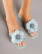 ideal Papuci Verde deschis cu Floare 3D și Zirconii Lurieta