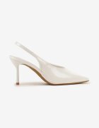 ideal Sandale Albe Lăcuite cu Toc Stiletto fără Călcâi Fenesia