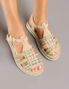 ideal Sandale Bej cu Talpă Groasă cu Împletitură în Stil Boho Orrule