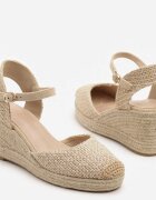 ideal Sandale bej închis stil espadrilă cu pană împletită Reflara
