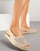 ideal Sandale Bej tip Espadrile cu Talpă Împletită Decorate cu Zirconii Aneolena