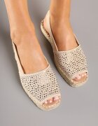 ideal Sandale Bej tip Espadrile cu Talpă Împletită Decorate cu Zirconii Aneolena