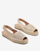 ideal Sandale Bej tip Espadrile cu Talpă Împletită Decorate cu Zirconii Aneolena