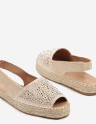 ideal Sandale Bej tip Espadrile cu Talpă Împletită Decorate cu Zirconii Aneolena