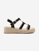 ideal Sandale Negre cu Talpă Împletită cu Ornament Metalic Avelaura
