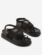 ideal Sandale Negre din Plasă pe Talpă Groasă Tealea