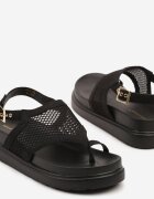 ideal Sandale Negre din Plasă pe Talpă Groasă Tealea
