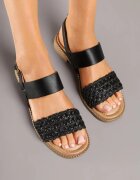 ideal Sandale Negre Plate cu Baretă Împletită la Degete Gladiatoare