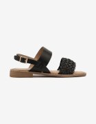 ideal Sandale Negre Plate cu Baretă Împletită la Degete Gladiatoare