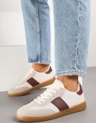 ideal Sneakers Alb-Bordeaux Retro în Stilul Tenisilor Clasici Tanonea