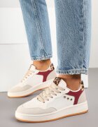 ideal Sneakers Bej-Bordeaux cu Cusături Decorative în Stil Streetwear Neoniela