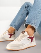 ideal Sneakers Bej-Bordeaux cu Cusături Decorative în Stil Streetwear Neoniela
