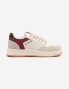 ideal Sneakers Bej-Bordeaux cu Cusături Decorative în Stil Streetwear Neoniela