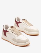 ideal Sneakers Bej-Bordeaux cu Cusături Decorative în Stil Streetwear Neoniela