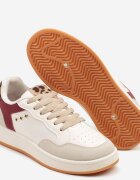 ideal Sneakers Bej-Bordeaux cu Cusături Decorative în Stil Streetwear Neoniela