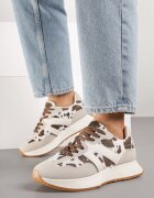 ideal Sneakers Bej-Maro Plati cu Petice de Vacă cu Model Geométric Nawla