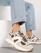ideal Sneakers Bej-Maro Plati cu Petice de Vacă cu Model Geométric Nawla