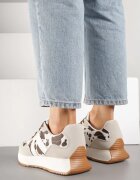 ideal Sneakers Bej-Maro Plati cu Petice de Vacă cu Model Geométric Nawla