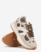 ideal Sneakers Bej-Maro Plati cu Petice de Vacă cu Model Geométric Nawla