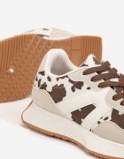 ideal Sneakers Bej-Maro Plati cu Petice de Vacă cu Model Geométric Nawla